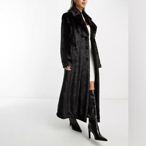 CAMILLE MANGO Brown Black Faux Fur Long Coat